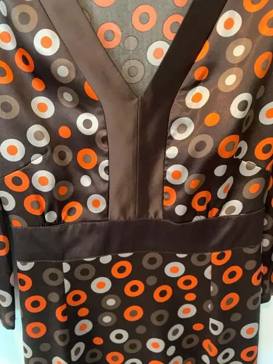 Y2K Cider Style Retro Mod Print Dress Indie Boho Brown Small - Picture 4 of 8